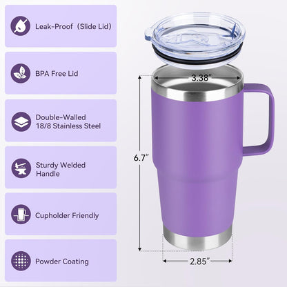 HASLE OUTFITTERS 20oz Tumbler with Handle & Lid, Insulated Stainless Steel Travel Mug, Leakproof Cup for Coffee, BPA-Free Double-Wall Vacuum Tumblers for Hot/Cold Drinks, Commuter, Gym, Office, Blue