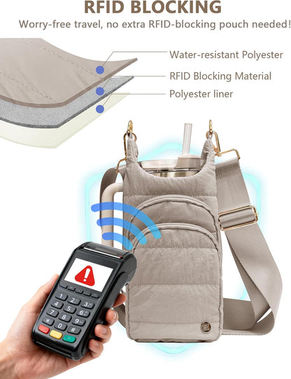 Water Bottle Holder with Strap, 40 oz Crossbody Water Bottle Carrier Sling Bag with RFID Blocking Phone Pocket for Gym Hiking Walking Travel