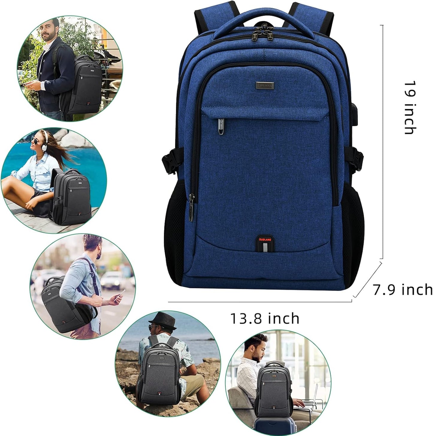 DUSLANG 17 Inch Laptop Backpack for Travel Water Resistant College Backpack for Men/Women Laptop Bag with USB Charging Port,Black - Colors B