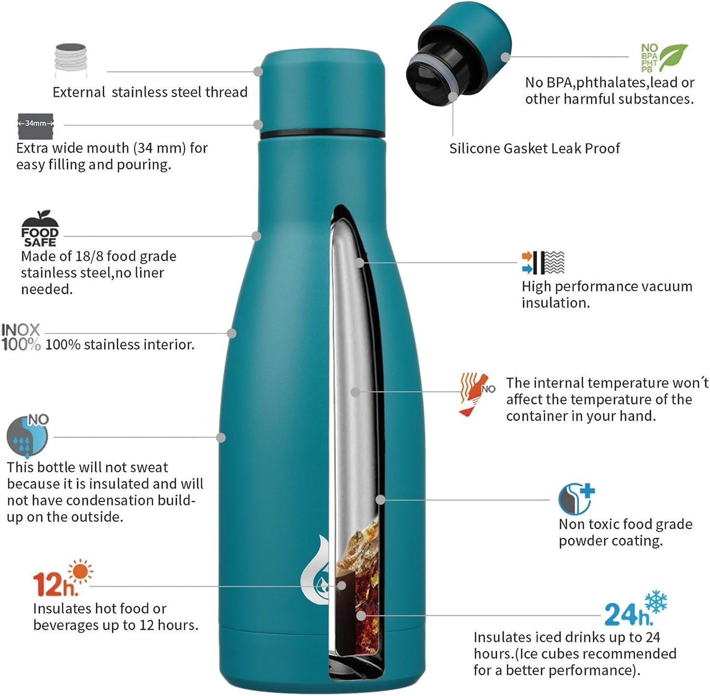 BJPKPK Insulated Water Bottle 12oz Small Stainless Steel Water Bottles Reusable Metal Thermal Keep Cold and Hot,Dreamy Purple - Colors A