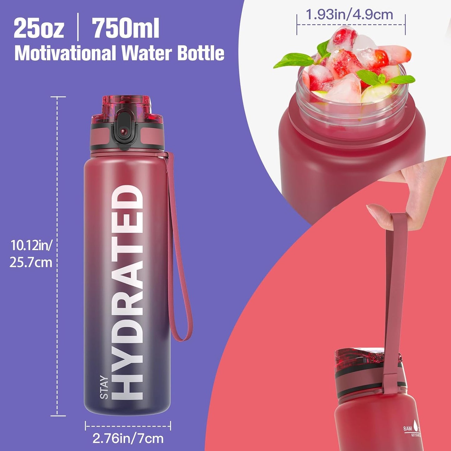 Sahara Sailor Water Bottle 32oz, Durable and Leakproof Water Bottles Motivational with Time Marker, Tritan, BPA Free, Wide Mouth with Easy Clean Brush for Gym, Travel, Home, School, Office (1 Bottle)
