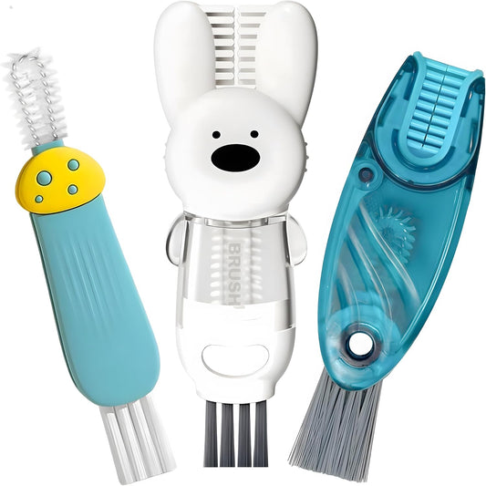 Cup Lid Cleaning Brush, Multifunctional Set with 3 in 1 Lid Cleaner and Two 4 in 1 Cup Lid Cleaning Brushes, Cleaning Brush Tool for Bottles, Straws, Tumblers, Travel Mug Caps, Portable Kit (Blue)