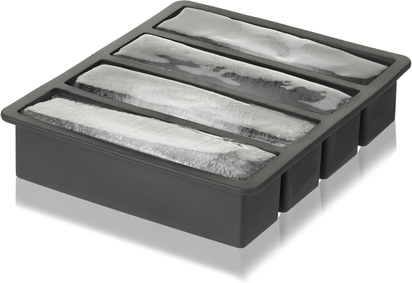 Viski Highball Ice Cube Tray with Lid, Silicone Mold for Easy Release, Makes 4 Elongated Ice Cubes for Highball Cocktails, Vodka Soda, Rum Punch, Bar Cart, Home Bar, Man Cave Gifts, Set of 1, Gray