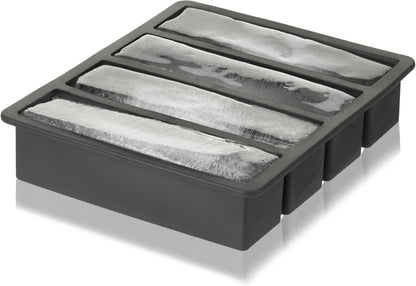 Viski Highball Ice Cube Tray with Lid, Silicone Mold for Easy Release, Makes 4 Elongated Ice Cubes for Highball Cocktails, Vodka Soda, Rum Punch, Bar Cart, Home Bar, Man Cave Gifts, Set of 1, Gray