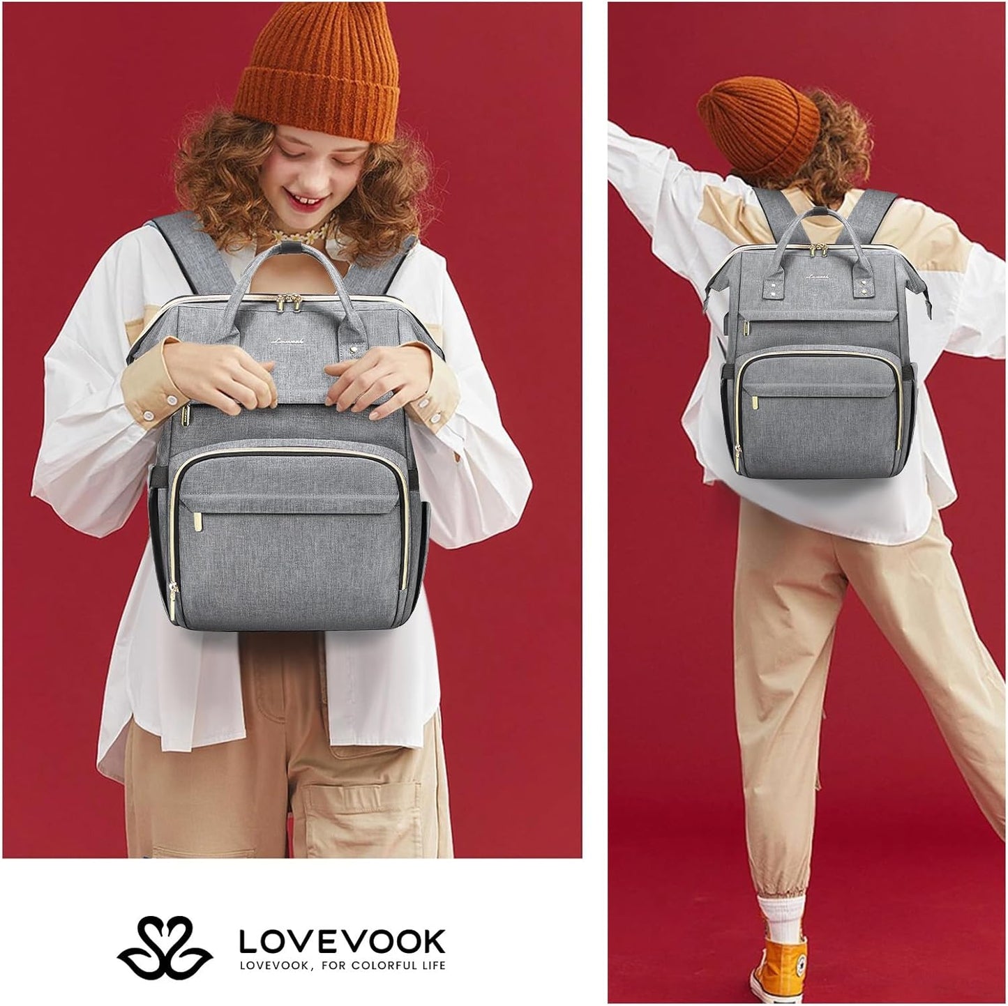 LOVEVOOK Laptop Backpack for Women with Giant Tumbler Holder Pocket,15.6 inch Waterproof Travel Backpack Purse Computer Laptop Bag,Professional Work College Nurse Teacher Backpack Casual Daypack,Black