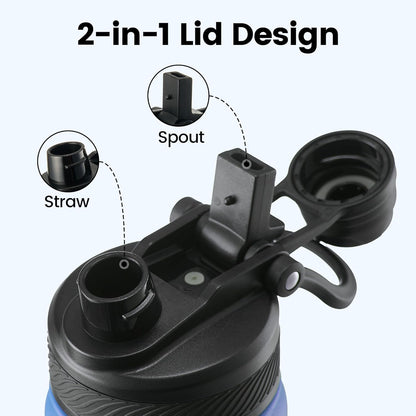 Fijinhom 18 oz Insulated Water Bottle, 2-in-1 Straw and Spout Lid Stainless Steel Thermos, Leak-Proof, Double Wall Vacuum Flask, Keep Cold 24H for Outdoor, Sports, Travel, School (Black)