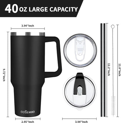 40 oz Tumbler with Handle, Insulated Tumbler with Lid and Straw, Reusable Stainless Steel Vacuum Insulated Cup, 100% Leak Proof Thermal Travel Coffee Mug Cup for Cold and Hot (Light Purple)