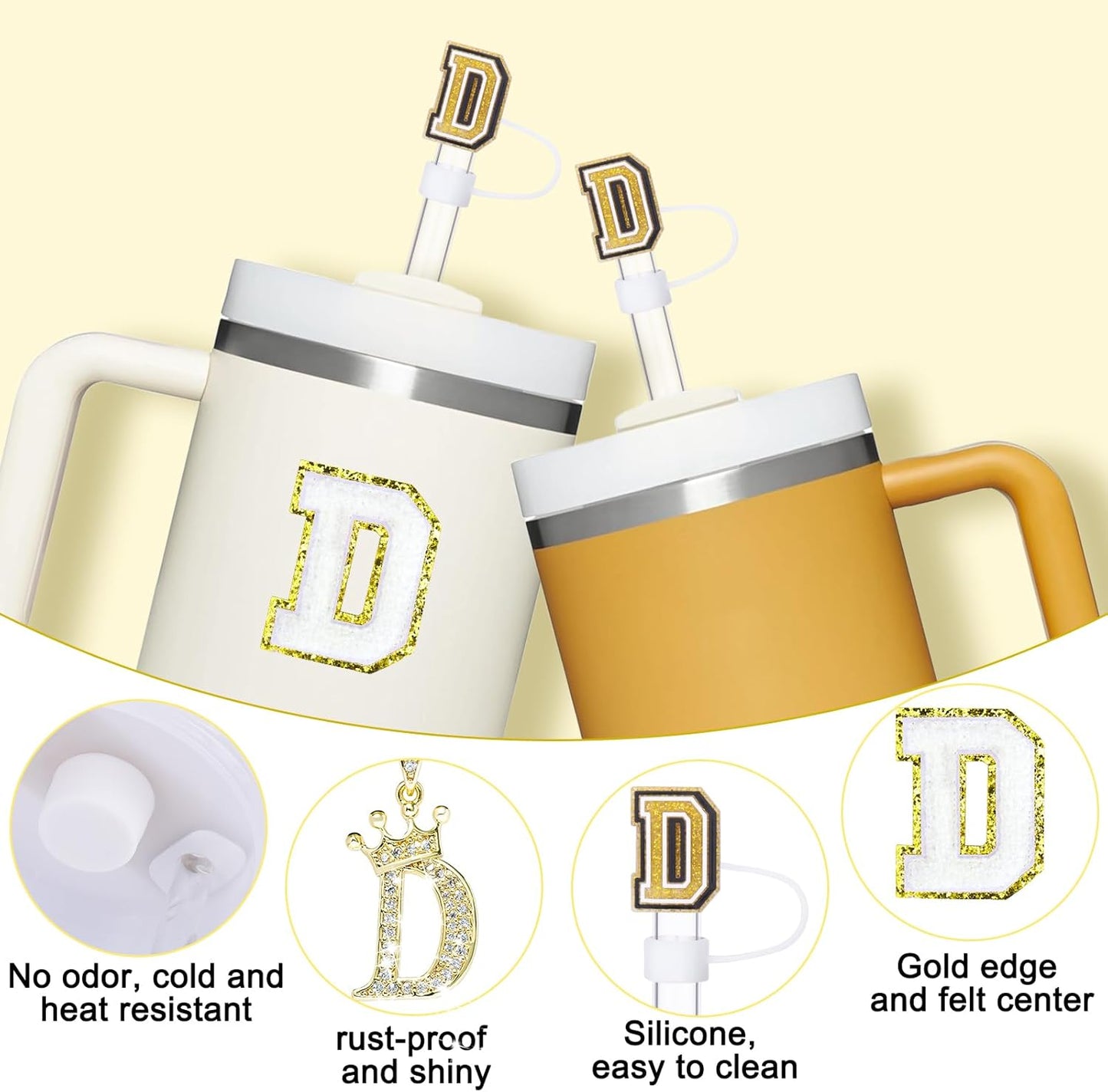Mity Rain 6pc Cup Accessories Set for Stanley 30 oz & 40 oz Tumbler with Handle, Including Straw Cover Cap, Cup Initials Charm, Silicone Boot, Round & Square Spill Proof Stopper