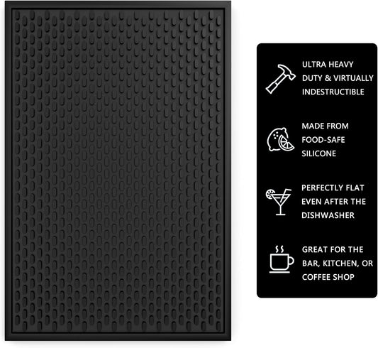 AXIESO Silicone Drip Mat - 1/2 Inch Thick, Heat-Resistant and Food Safe - Counter Top, Coffee Bar or Restaurant - Drying Mat for Glasses - 18x12 Inches