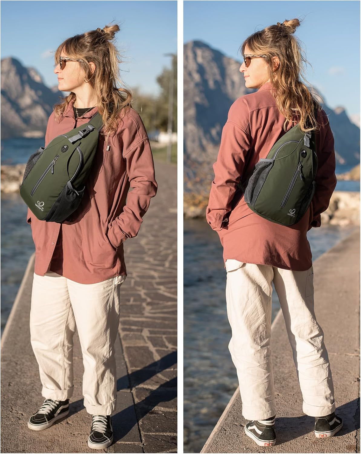 WATERFLY Crossbody Sling Backpack Sling Bag Travel Hiking Chest Bag Daypack (Black)