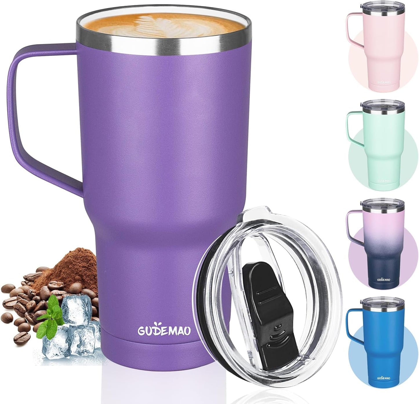 20 oz Insulated Coffee Mug with Ceramic Coating, Stainless Steel Travel Mug Tumbler with Handle Lid and Straw, Double Wall Leak-Proof Coffee Travel Mug Keeps Drink Hot and Cold (Black)