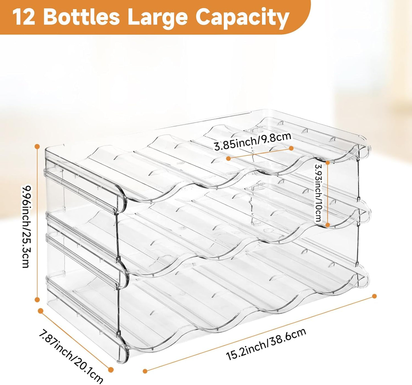 spospo Stackable Water Bottle Organizer, Large Compartment Water Bottle Holder, 4 Tier Clear Water Bottle Organizer for Cabinet, Bottle Rack for Kitchen Organization and Storage - Hold 16 Bottles
