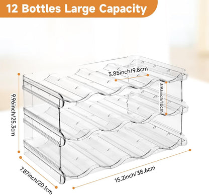 spospo Stackable Water Bottle Organizer, Large Compartment Water Bottle Holder, 4 Tier Clear Water Bottle Organizer for Cabinet, Bottle Rack for Kitchen Organization and Storage - Hold 16 Bottles