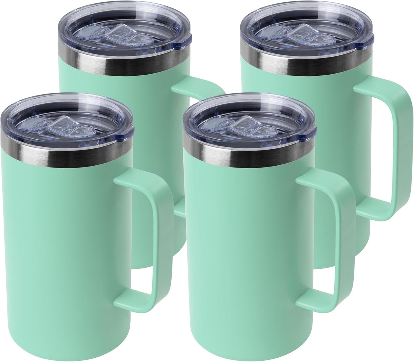 DOMICARE 24oz Mug with Handle and Lid, Stainless Steel Coffee Mug, Reusable Insulated Cup, Travel Mug with Handle, Double Wall Vacuum Coffee Tumbler for Men and Women, Black, Pack 1
