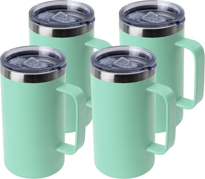 DOMICARE 24oz Mug with Handle and Lid, Stainless Steel Coffee Mug, Reusable Insulated Cup, Travel Mug with Handle, Double Wall Vacuum Coffee Tumbler for Men and Women, Black, Pack 1