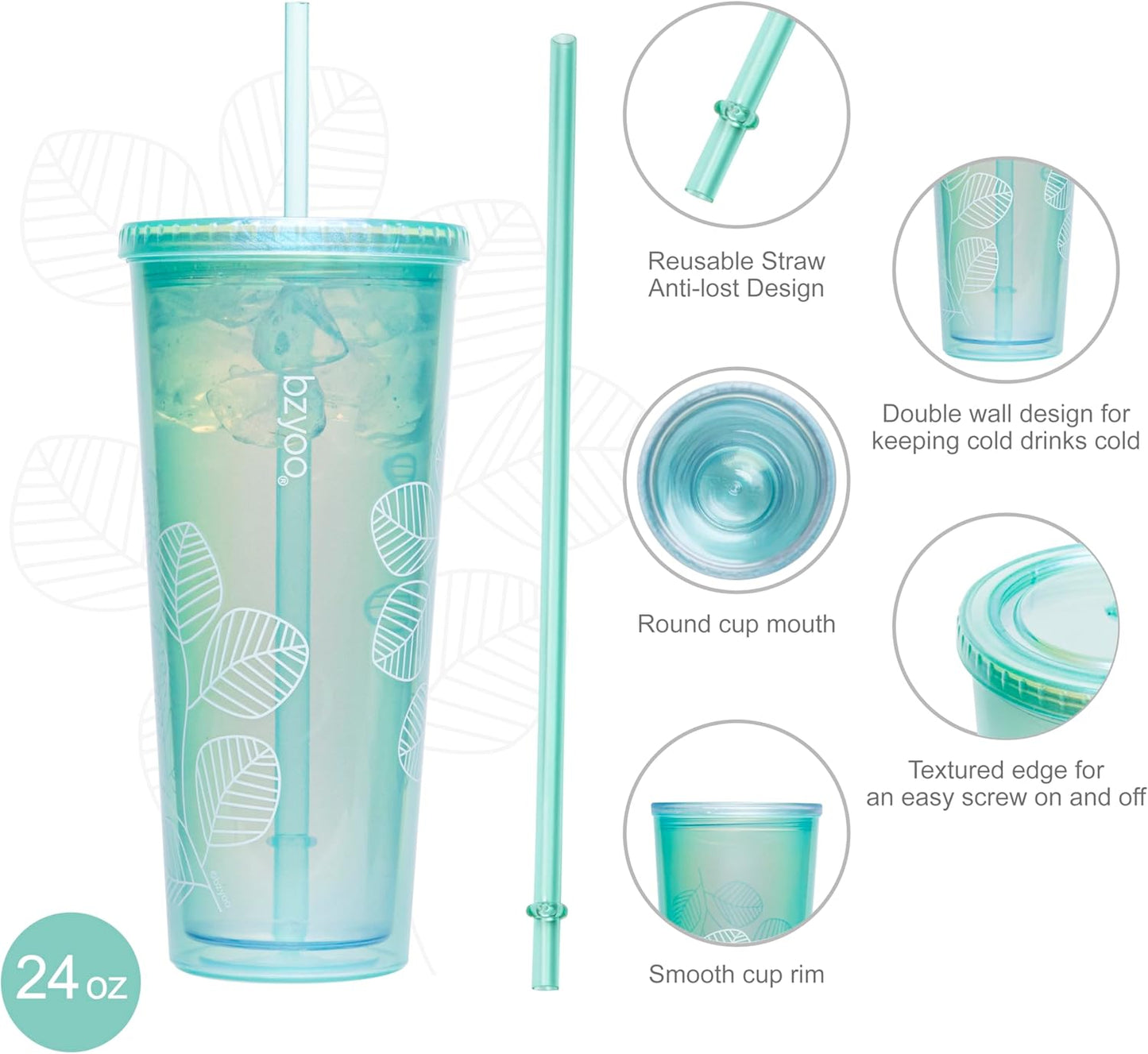 bzyoo SIP 24oz (710ml) Double Wall Plastic Tumbler with Lid and Straw Cold Drink Travel Mug Reusable Party Cup Perfect for Office Ice Coffee or Tea and Gift Color: Pink & Purple