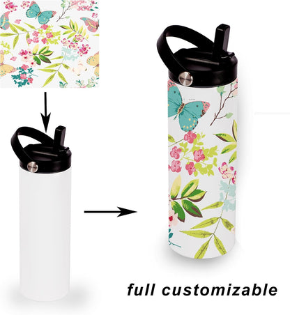 20oz sublimation sport tumblers blanks with two lids ，flat edge sublimation tumblers，double wall stainless steel insulted cup，for Heat Transfer, White (8, with flex handle lid)