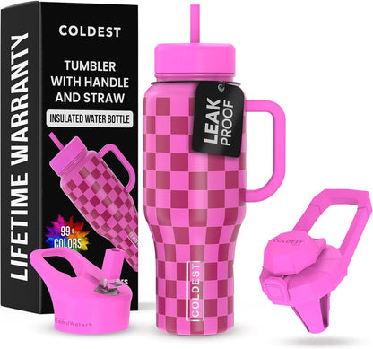 Coldest Tumbler with Handle and Straw - 100% Spill Proof Tumbler with Straw (3 Lids) - Stainless Steel Insulated Leakproof Tumblers for Women & Men - Cup Holder Friendly - 46 oz (Purple Nova) - Colors B