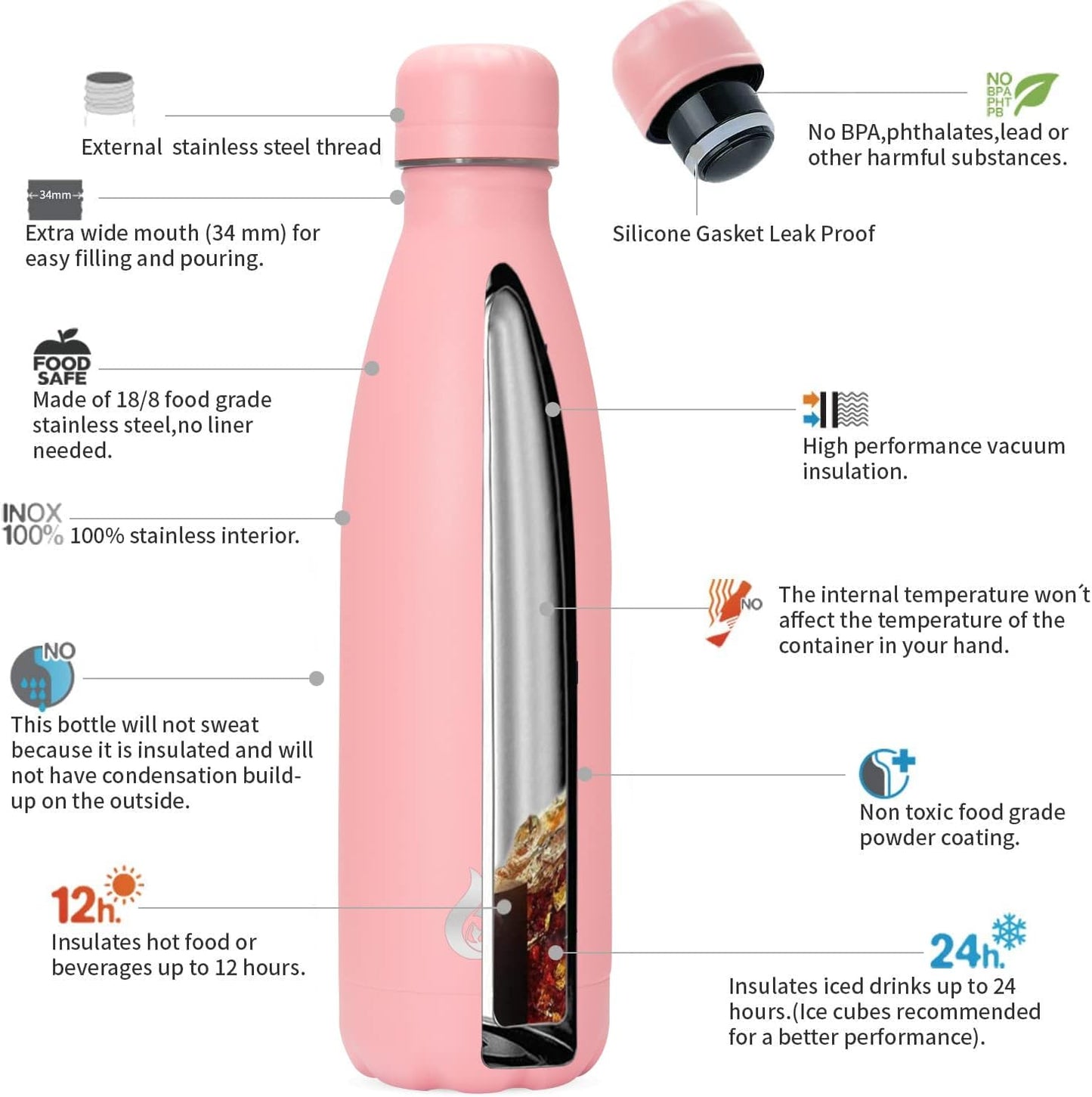 BJPKPK Insulated Water Bottle 12oz Small Stainless Steel Water Bottles Reusable Metal Thermal Keep Cold and Hot,Dreamy Purple - Colors B