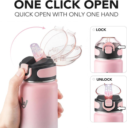 Enerbone 24 oz Insulated Water Bottle, Stainless Steel Bottle with Carrying Strap, Double-Wall Vacuum Insulation Design, Leakproof Sports Bottle with Straw, Keep Drinks Cold or Hot for Hours