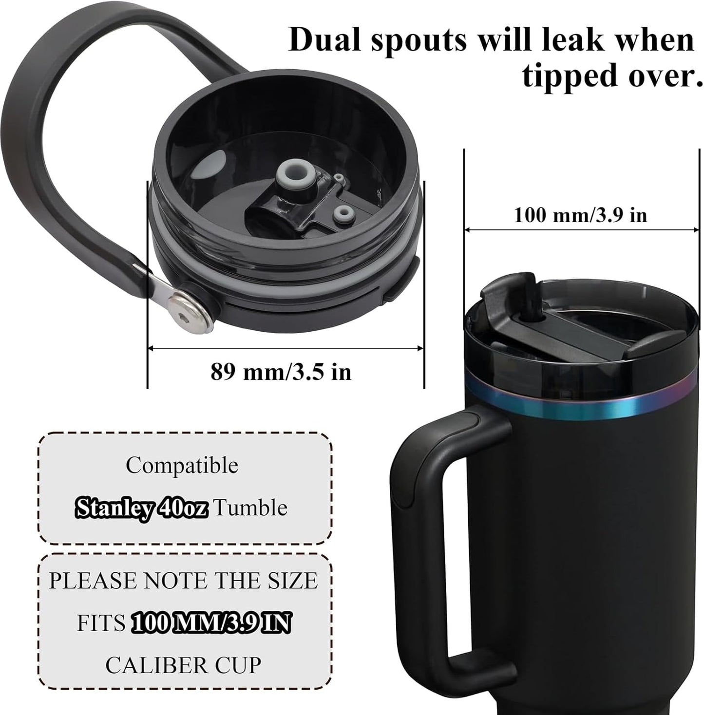 40 oz Flip Straw Lid for Stanley Quencher Travel Tumbler 40 oz Cup, Replacement Flip Tumbler Lid With Straw, Easy to Carry (Black)