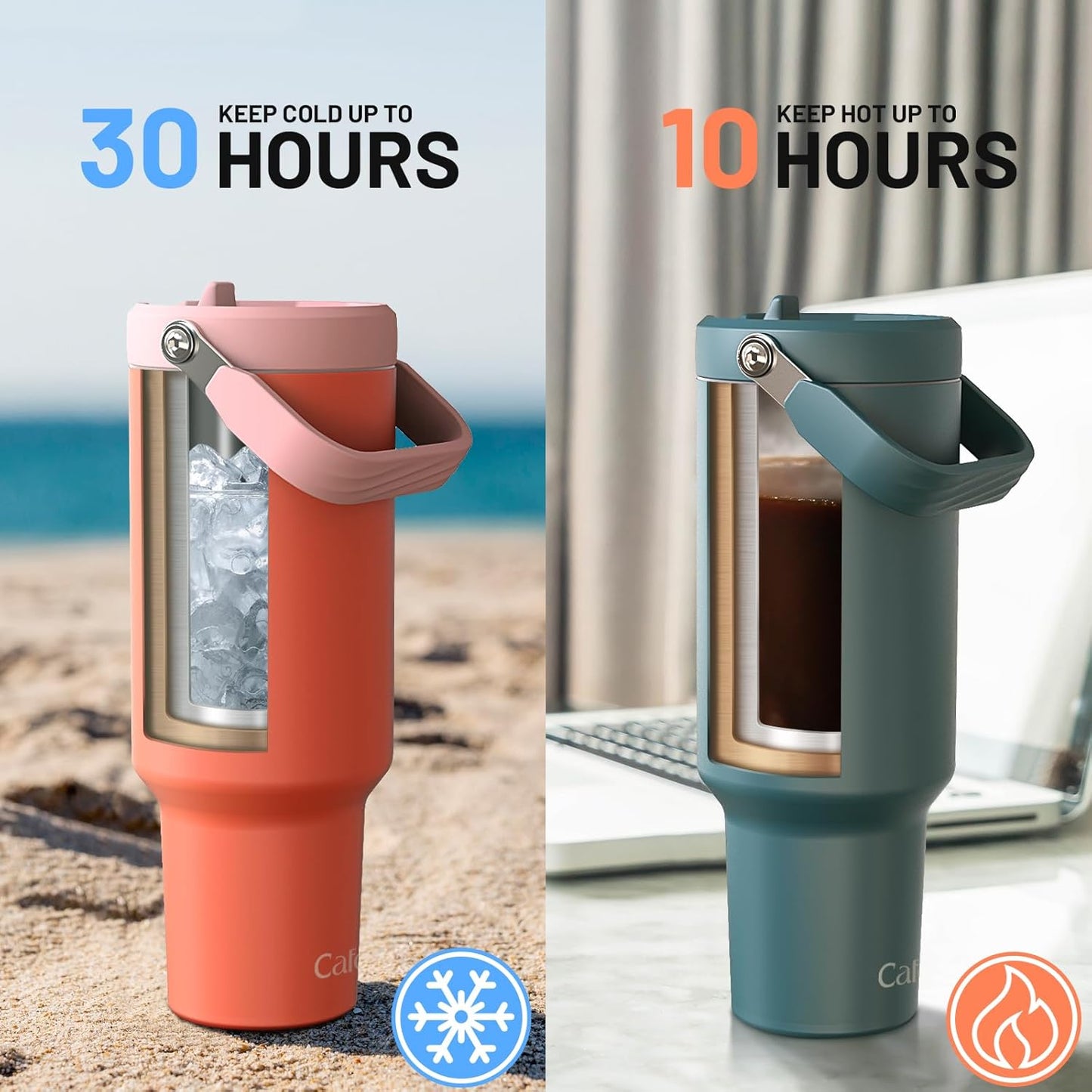 40 oz Insulated Tumbler with Top Handle and Flip Straw, Vacuum Insulated Stainless Steel Cup with Leak-Proof Lid, Sweat-Free, Fits Cup Holder, Keeps Ice Cold up to 30 Hours