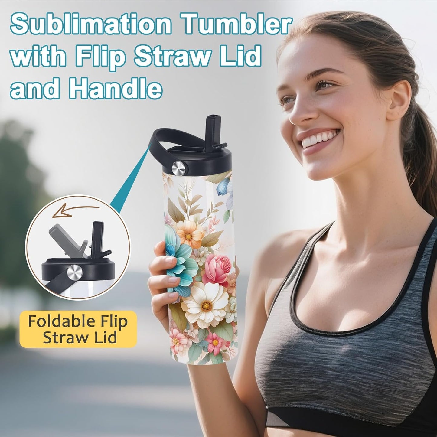 20 Oz Sublimation Tumblers Bulk Skinny Straight, 25 Pack Sublimation Sport Water Bottles Blanks with Portable Handle, Double Wall Stainless Steel Tumbler Cup for Heat Transfer, Individual Box