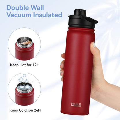 HASLE OUTFITTERS 32 oz Insulated Water Bottle Stainless Steel Double Walled Vacuum Sports Water Bottle with 2 Lids (Straw and Spout Lid) for Gym Camping Hiking(Black,1)