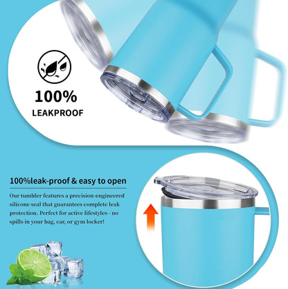 20oz Insulated Tumbler with Handle Stainless Steel Travel Coffee Mug with Lid and Straw Double Wall Vacuum Leak-proof Reusable Thermal Water Cup for Hot and Cold Drinks (Purple,1 Pack)