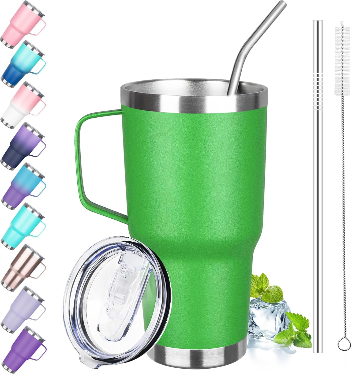40 oz Tumbler with Handle, Insulated Tumbler with Lid and Straw, Reusable Stainless Steel Vacuum Insulated Cup, 100% Leak Proof Thermal Travel Coffee Mug Cup for Cold and Hot (Light Purple)