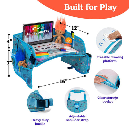 PILLANI Kids Travel Tray for Car - Car Seat Tray with Activity Sheets & Pens, Road Trip Essentials for Car & Airplane, Must Have Toddler Travel Lap Desk Accessories - Road Trip Activities for Kids