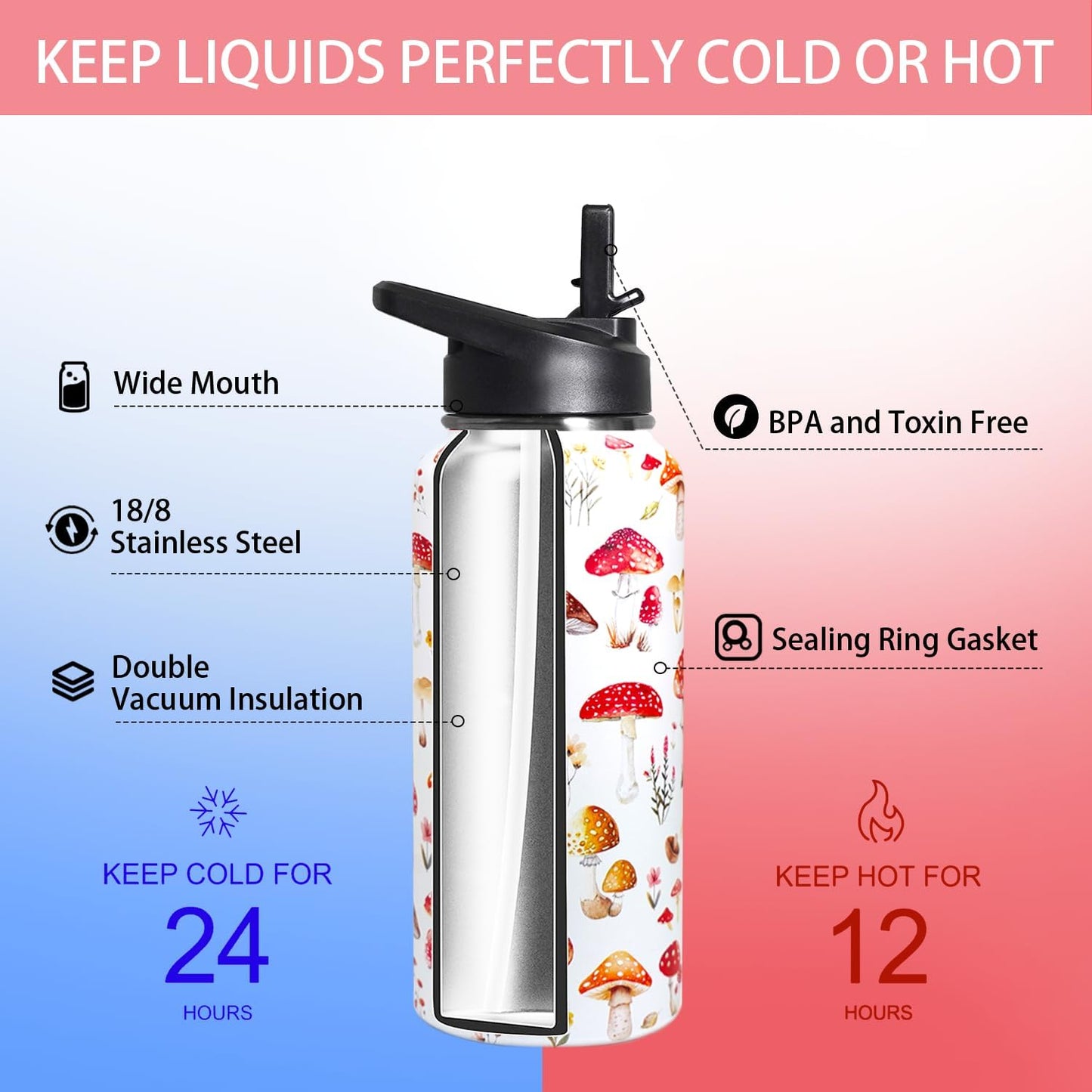 32 oz Pickleball Insulated Water Bottle with Straw - Pickleball Gym Hiking Sports Coffee Mug | Perfect Pickleball Gifts for Women, Pickleball Decor Accessories