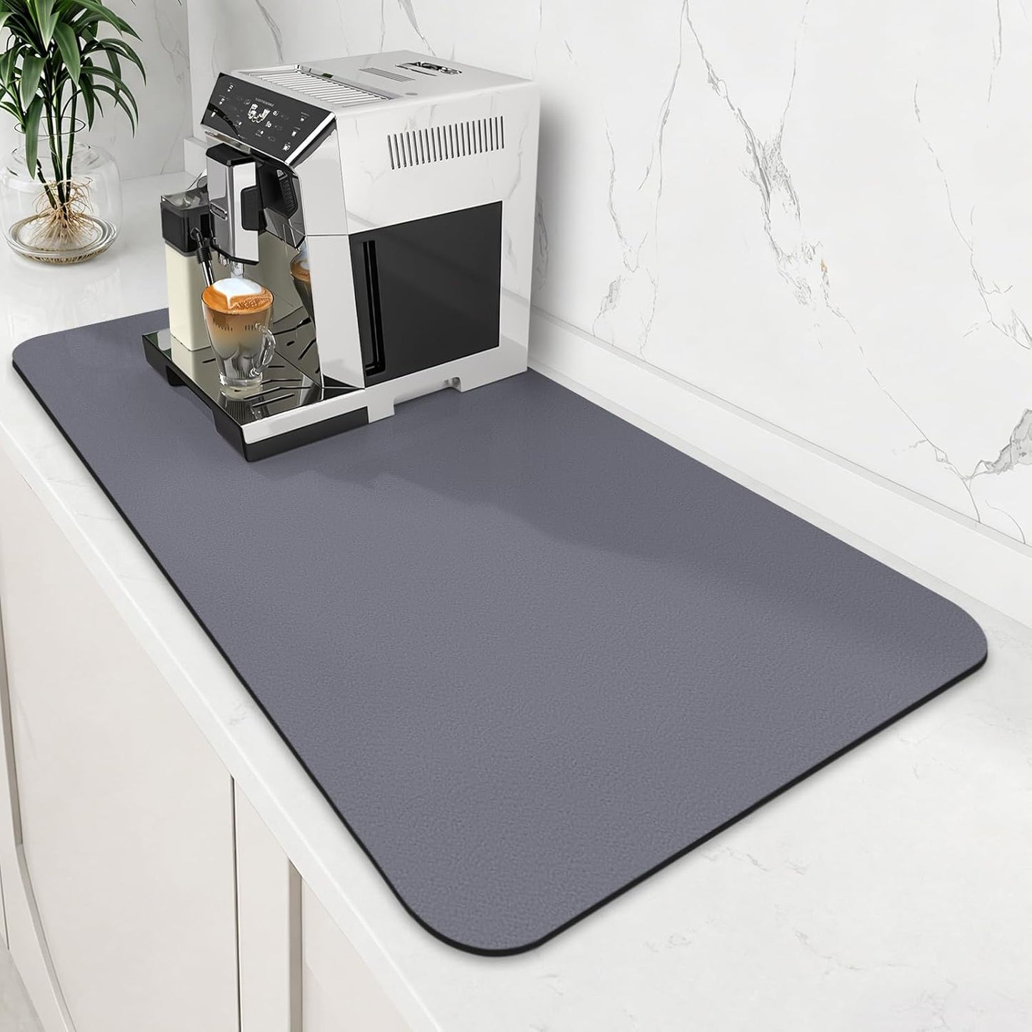 WISELIFE Coffee Mat Super Absorbent Dish Drying Mat Coffee Bar Accessories Match with Machine Large Drying Mats for Kitchen Counter 12" W x 19" L, Black