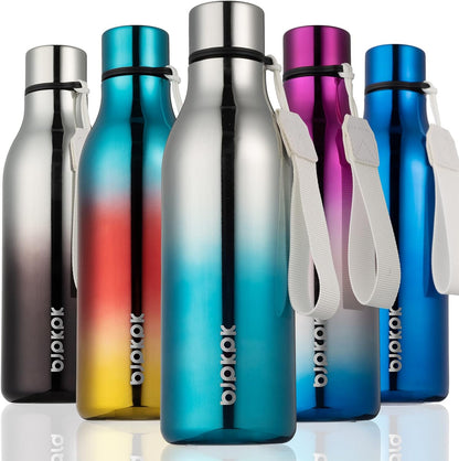 BJPKPK Insulated Water Bottles, 18 oz Stainless Steel Metal Water Bottle with Strap, BPA Free Leak Proof Jugs, Mugs, Flasks, Reusable Thermal Flasks for Sports & Travel, Black - Colors B
