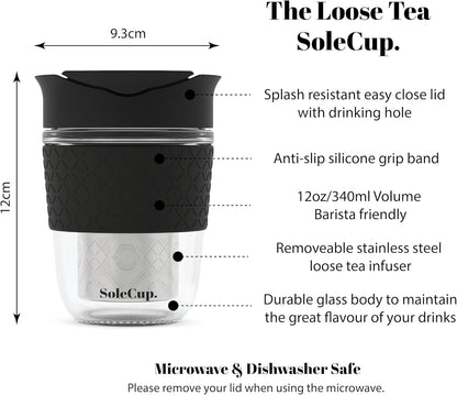 Travel Mug Loose Tea Infuser - Detachable Tea Strainer with Spillproof Lid - BPA-Free Reusable Glass Travel Coffee Cup with Silicone Band (Ice Cream, 12oz)