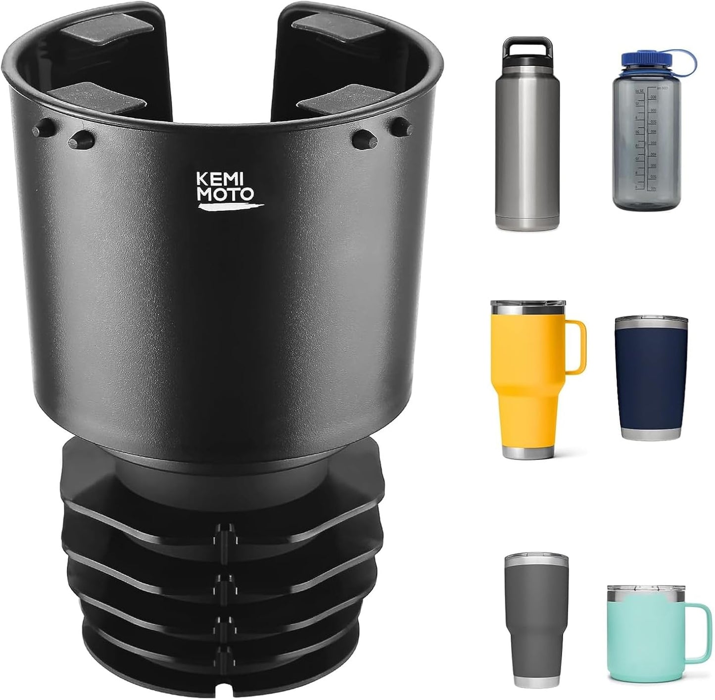KEMIMOTO Upgraded Car Cup Holder Expander Long Base Model, Compatible with Hydro Flasks Yeti Stanley, Large Cup Holder Adapt 18-40oz Bottles, Fits for Universal Vehicles, Golf Carts, UTVs