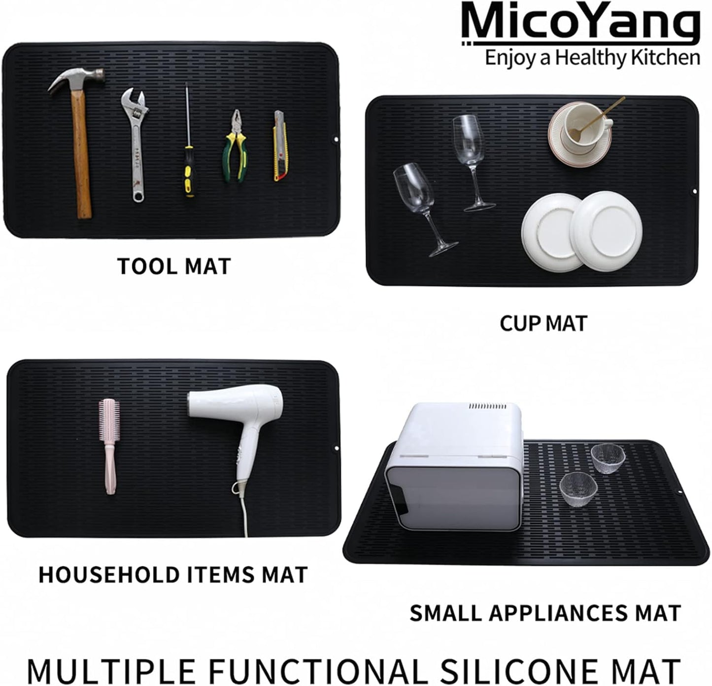 MicoYang Silicone Dish Drying Mat for Multiple Usage,Easy clean,Eco-friendly,Heat-resistant Silicone Mat for Kitchen Counter,Sink,Bar,Bottle,or Cup Green M 17 inches x 6 inches
