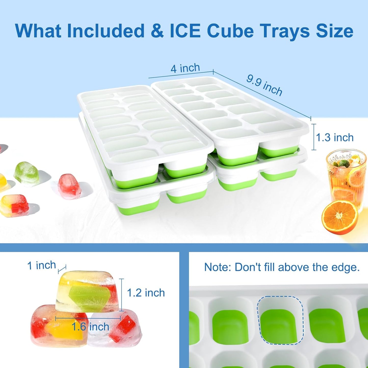 Ice Cube Tray with Lid, 3 Pack Silicone Easy-Release Ice Trays for Freezer, Stackable Ice Cube Molds for Drinks, Cocktails, Whiskey, Coffee - BPA-Free and Odor-Free,Ice Cube Trays for Freezer