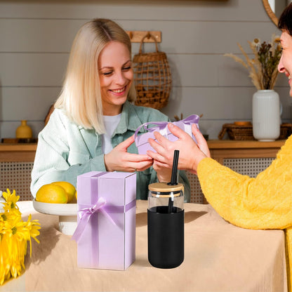 20oz Glass Water Tumbler with Silicone Protective Sleeve - Beer Shaped Glass Cups with Straw and Bamboo Lid, Iced Coffee Glasses, Cute Drinking Glasses for Water, Smoothie, Gift - Cambridge Blue