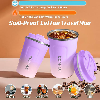 SPLMIFA Travel Coffee Mug Leak-Proof, Reusable Coffee Cups with Lids, Stainless Steel Vacuum Insulated Coffee Tumblers, Thermal Insulation Cup for Men and Women Hot & Cold Drinks(2nd-Green Pink, 12OZ)