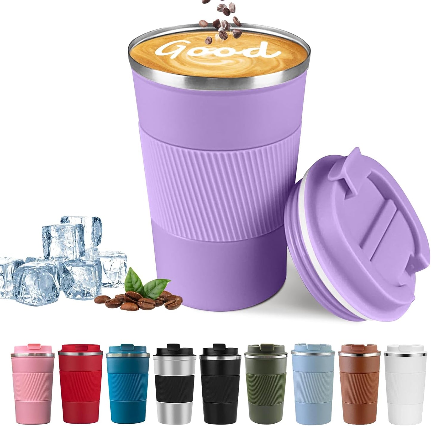 YINBAOGE Insulated Travel Coffee Mug, Spill & Leak Proof, Portable To Go Camping Stainless Steel Coffee Tumbler, Reusable Thermal Coffee Cup with Lid for Hot & Cold Drinks (Black, 12 OZ)