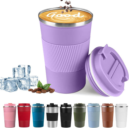 YINBAOGE Insulated Travel Coffee Mug, Spill & Leak Proof, Portable To Go Camping Stainless Steel Coffee Tumbler, Reusable Thermal Coffee Cup with Lid for Hot & Cold Drinks (Black, 12 OZ)