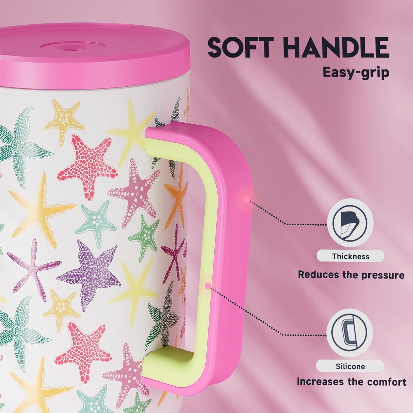 Meoky 40 oz Tumbler with Handle and Straw: Stainless Steel Insulated Tumbler with Lid and Straw - 100% Leak Proof Tumbler for Car Cup Holders - Travelers Commuters Workers, Pink