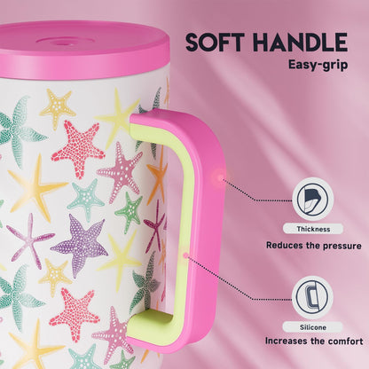 Meoky 40 oz Tumbler with Handle and Straw: Stainless Steel Insulated Tumbler with Lid and Straw - 100% Leak Proof Tumbler for Car Cup Holders - Travelers Commuters Workers, Pink