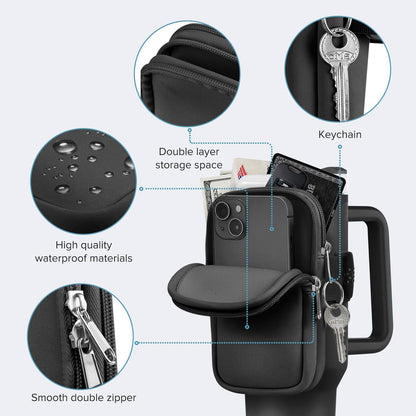 Water Bottle Pouch For Stanley Cup 40oz 30oz, Running Water Bottle Bag for Cards, Keys, Phone, Gym Accessories For Men Women, Travel Tumbler Mug Pouch Compatible With Stanley, Simple Modern