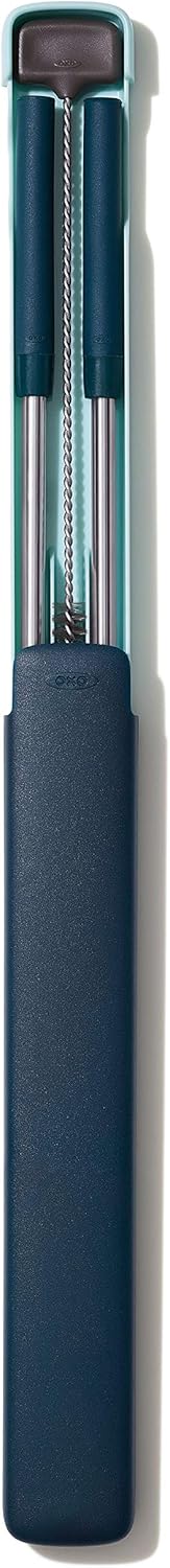 OXO Good Grips 4-Piece Reusable Extendable Straw Set, Blue/Green, 10.5 inches