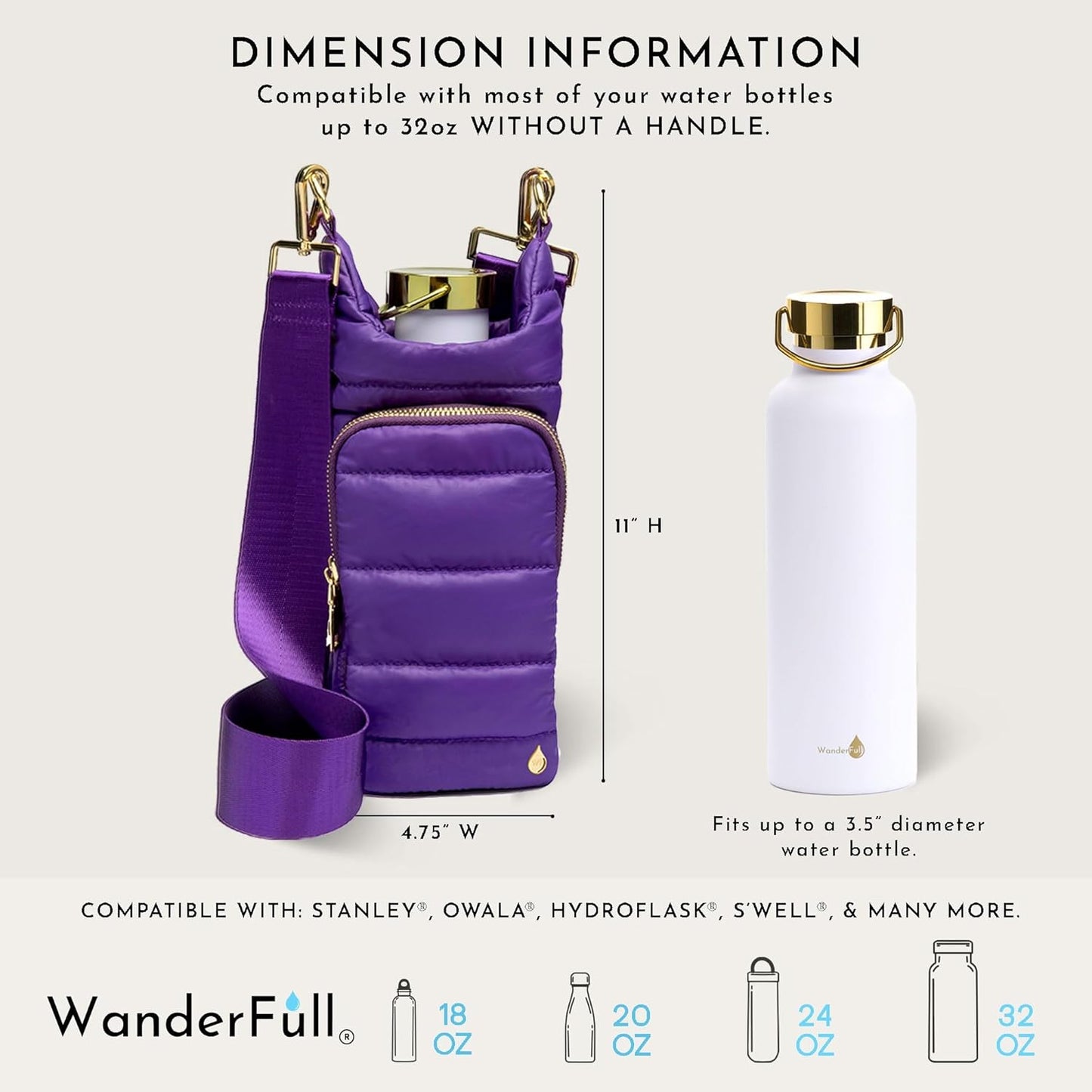WanderFull Original HydroBag Fits Up to 32 oz Water Bottle Holder with Strap – Hands-Free Crossbody Water Bottle Carrier Bag with Phone Pocket - Colors A