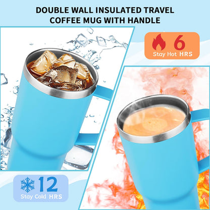 20oz Insulated Tumbler with Handle Stainless Steel Travel Coffee Mug with Lid and Straw Double Wall Vacuum Leak-proof Reusable Thermal Water Cup for Hot and Cold Drinks (Purple,1 Pack)