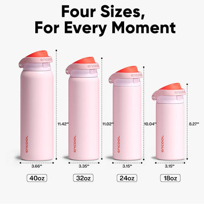 ENCOOL Leakproof Insulated Water Bottle with Straw Dual-Sip Water Bottle Bag-Safe Design for Work, Commute & Gym – Keeps Drinks Cold All Day, 24 oz, Lemonade Pink - Colors A