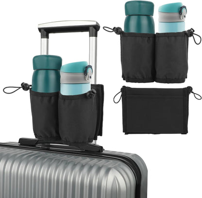 Luggage Travel Cup Holder Free Hand Drink Carrier Hold Two Coffee, Luggage Drink Holder for Suitcase for Most Flight Attendants, Business People, Travel Essentials(Black)